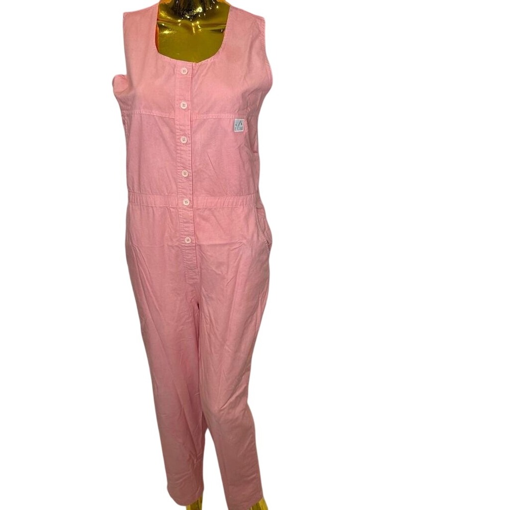 Vintage 90s Kidcore Pink Cotton‎ Sleeveless Button Utility Jumpsuit Medium